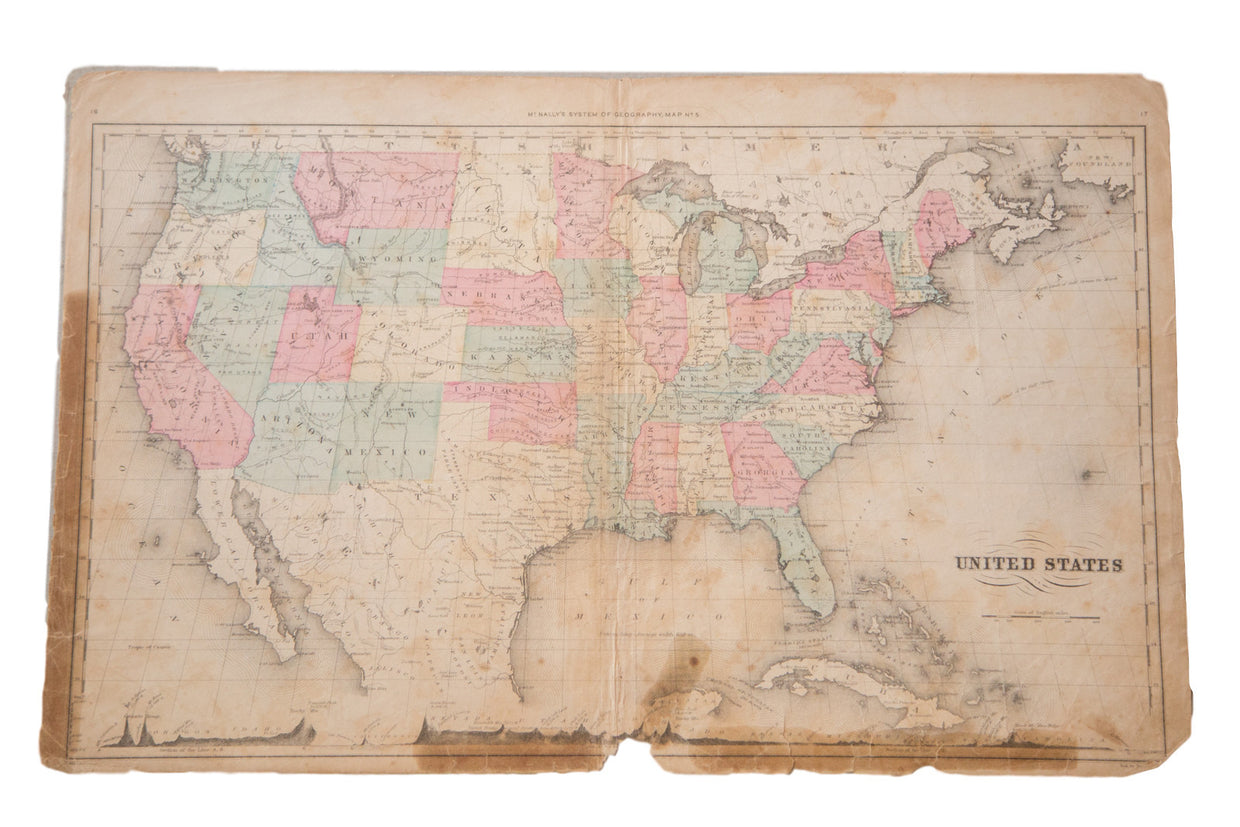 Antique Rand McNally USA Map // ONH Item 3395