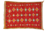 Vintage Moroccan rug, pomegranate red geometric diamond pattern, multi-color plush pile, 3'8