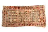 Antique Kurdish Bijar rug, pale saffron field, repeating blossoming tree design, 3'11