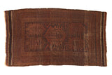 Vintage hand-knotted Belouch carpet with faded madder red, navy geometric tree of life motifs.