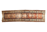 Unique antique Hamadan runner, checkered lily lattice, cinnabar field, 1910s vintage, 2'11