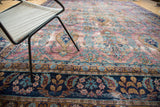 Distressed Yezd carpet detail: rare purple plum field, tree of life motifs, and navy border.