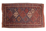 Unusual large antique Afshar carpet, geometric diamonds in madder root red and indigo blue, 6'2