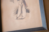 Lower section of antique lithograph featuring soldier's peg leg and 'L'INVALID' text.