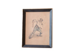 Antique hand-colored lithograph of a humorous gentleman playing petanque, dark frame.