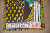 William Henry Bradley poster detail: red 'Christmas' text, yellow flames, and holly.