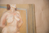 Upper torso and head of nude woman in vintage oil painting, showing subdued tones.