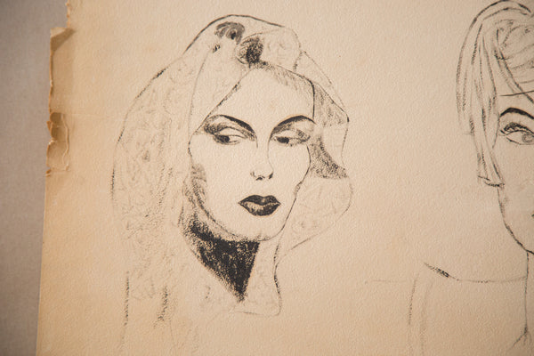 Vintage 1930's Glamour Charcoal Drawing // ONH Item 3456 Image 1