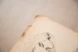 Aged and tattered paper corner of the vintage 1930s glamour sketch.