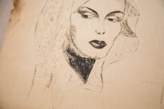 Vintage 1930's Glamour Charcoal Drawing // ONH Item 3456 Image 6