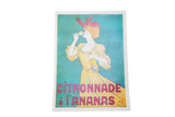 Vintage French poster of a woman in yellow dress drinking pineapple lemonade.