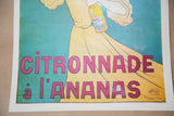 Red 'CITRONNADE a l'ANANAS' text, yellow dress, and bottle on vintage French poster.