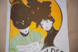 Alfred Mohrbutter Lebende Bilder poster featuring two women, dark hair on vibrant yellow.