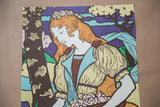 Art Nouveau woman's face, orange hair, and rose crown on vintage Grasset lithograph.