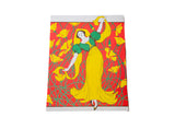 Vintage Snow White Princess print: a woman in flowing yellow against red floral.