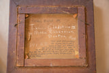 Handwritten provenance on the aged canvas back of an antique dog portrait painting.