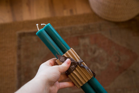 Made in NY Beeswax Candle Tapers Turquoise // ONH Item 3508