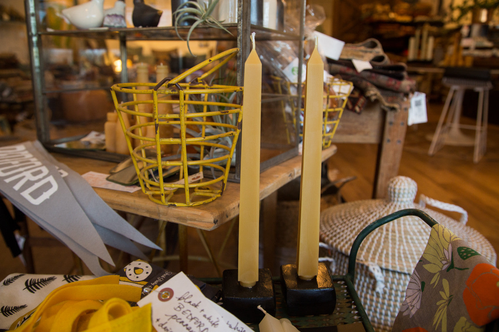 Made in NY Beeswax Candle Square Tapers Natural // ONH Item 3512