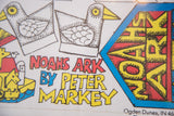 Close-up of Noah's Ark by Peter Markey text, colorful retro birds and geometric artwork.