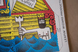 Peter Markey retro art: crowned figure, trident, blue waves, yellow ark, sealed.