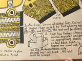 Peter Markey vintage Noah's Ark kit instructions with yellow and black graphics.