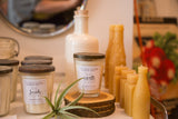 Vintage Ball jelly jar candle with Earth scent, white soy wax, and dark lid.