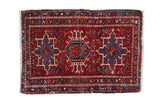 Hand-knotted vintage Karaja rug, cherry red triple geometric medallion with blue motifs, 2'1