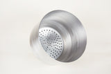 Yield modern aluminum planter, interior view highlighting perforated reservoir and brushed texture.