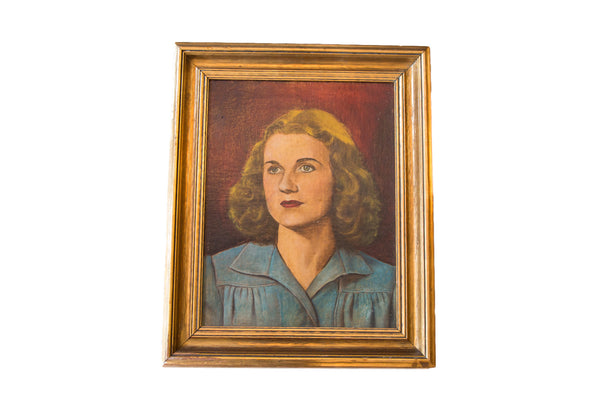 Mid Century Vintage Portait Painting // ONH Item 3545