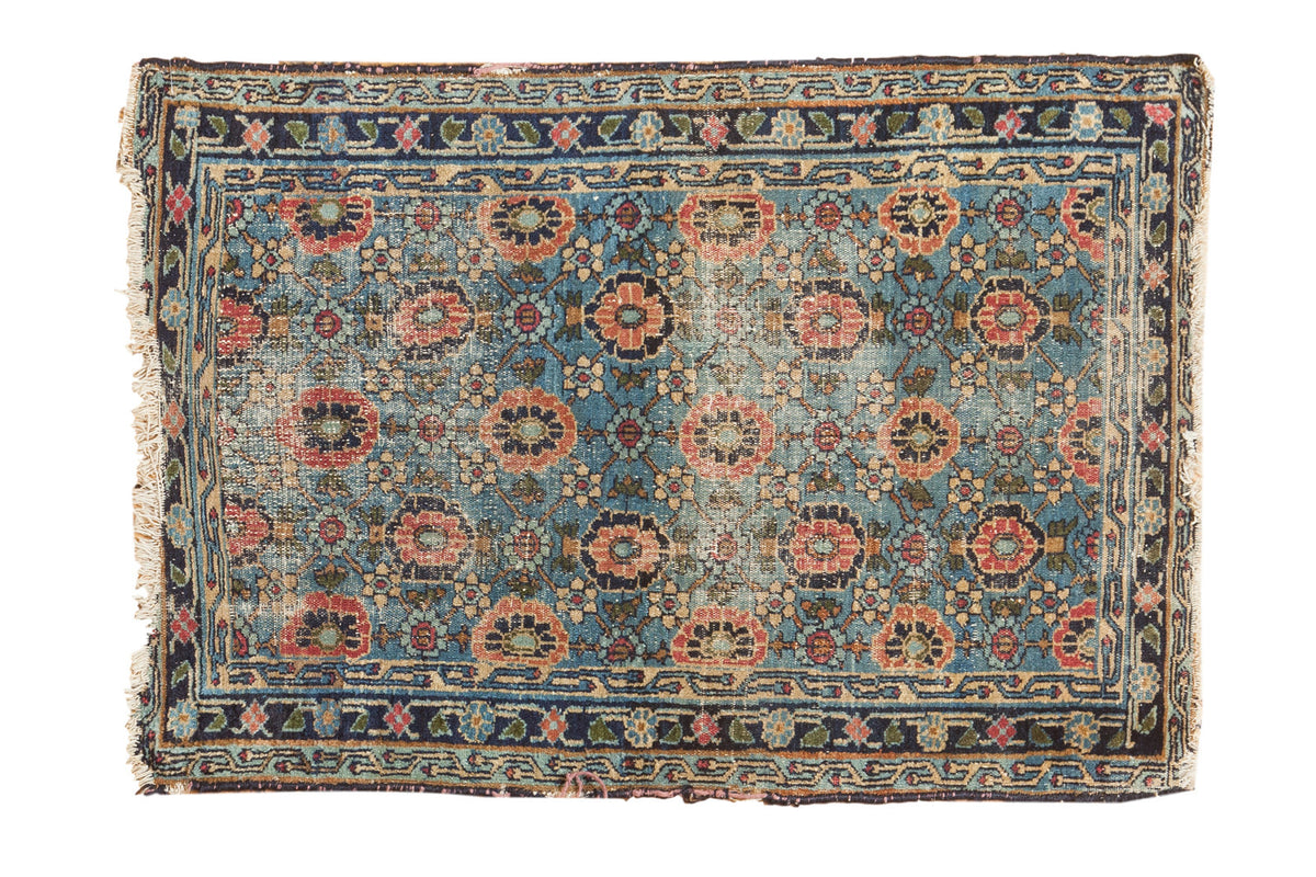 Antique Fine Lilihan rug, hand knotted, with sky blue veramin floral lattice, madder red, ivory.