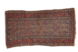 Vintage Kurdish Hamadan rug, double geometric tree of life design, camel and red hues, distressed.
