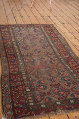 Distressed vintage Kurdish Hamadan rug, with geometric tree of life pattern and camel hair tones.