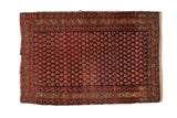 Vintage Hamadan rug, allover madder root red boteh pattern on charcoal, with bronze borders, 3'5