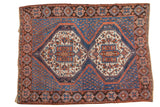 4.5x6 Vintage Afshar rug, double medallions, repeating boteh motifs, blue, rust, ivory.