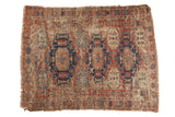 Collector Antique Persian Soumac rug, red and navy oblong medallions, ivory ground, visible wear, 5'7
