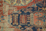 Detail of antique Soumac flatweave rug, showing geometric pattern and visible foundation.