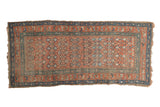 Antique Hamadan rug runner with allover terra cotta blush and blue germinating flower design.