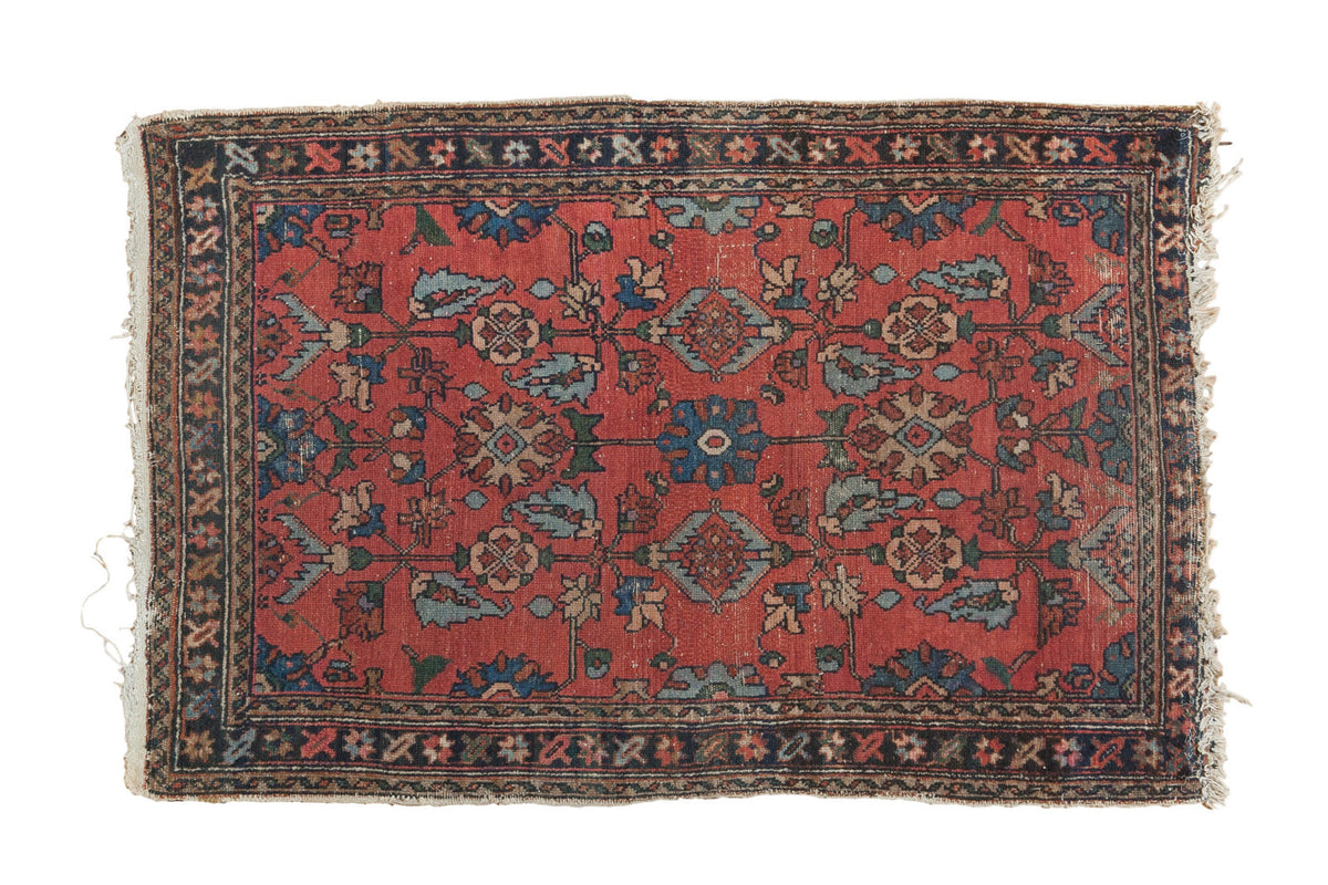 Hand-knotted Persian vintage Lilihan rug, cinnabar red, serrated leaves, floral blossoms, 2'8" x 4'1".