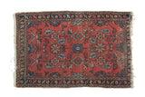 Hand-knotted Persian vintage Lilihan rug, cinnabar red, serrated leaves, floral blossoms, 2'8