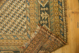 Hand-knotted reverse side and tattered fringe of the vintage Afshar runner.