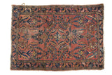 Vintage Persian Lilihan rug with ornate floral bouquets on a blush field, navy border.