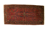 Hand knotted vintage Persian Sarouk rug runner, dark cherry red allover floral vinery, 2'x3'11