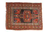 Antique Kamseh rug, elongated medallion, tree of life design, navy, madder red, 4'1