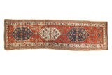 Antique North West Persian runner with aged patina, madder red field, triple hexagonal medallions.