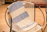 Hand-woven cotton spa towel featuring blue and cream ticking stripes.