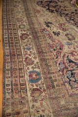 Close-up of delicate scrolling tendrils and floral cross-sections in an antique Kermanshah border.