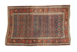 Antique hand-knotted Kurdish Bijar rug, rich red and indigo blue allover henna design, 4'6