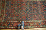 Antique Kurdish Bijar rug showcasing its vivid henna plant design and intricate border details.