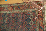 Intricate hand-knotted antique Bijar rug pattern, with indigo, blush, and oxidized green hues.
