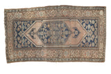 Antique Persian Malayer rug with blue hexagonal medallion, dusty rose field, 3'8